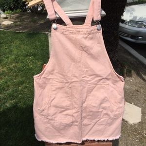 PINK/CORAL DISTRESSED OVERALL DRESS